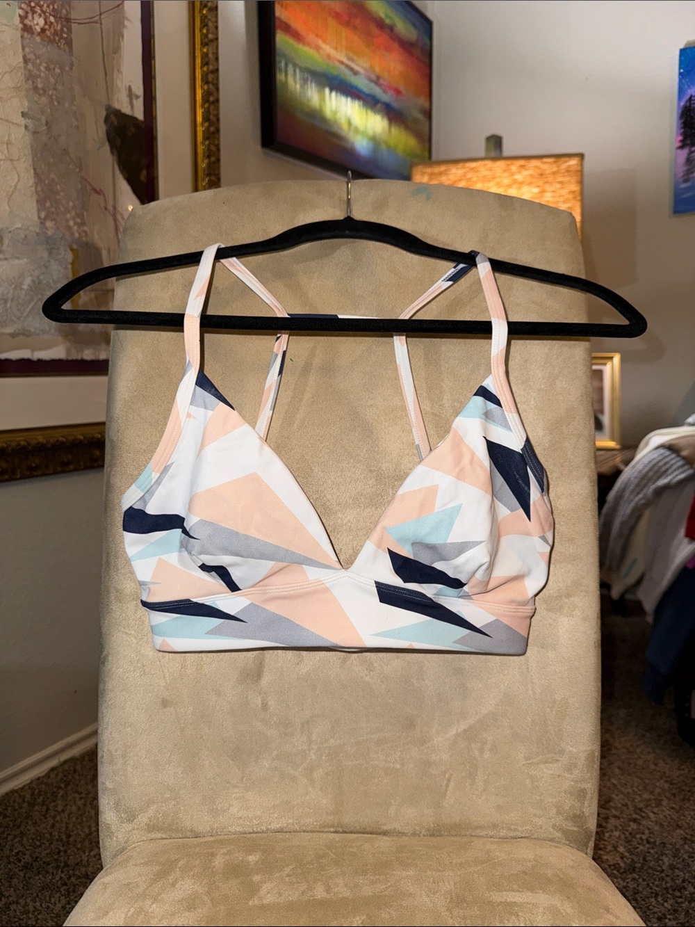 Tavi Noir Pastel Geometric Triangle sports bra size L